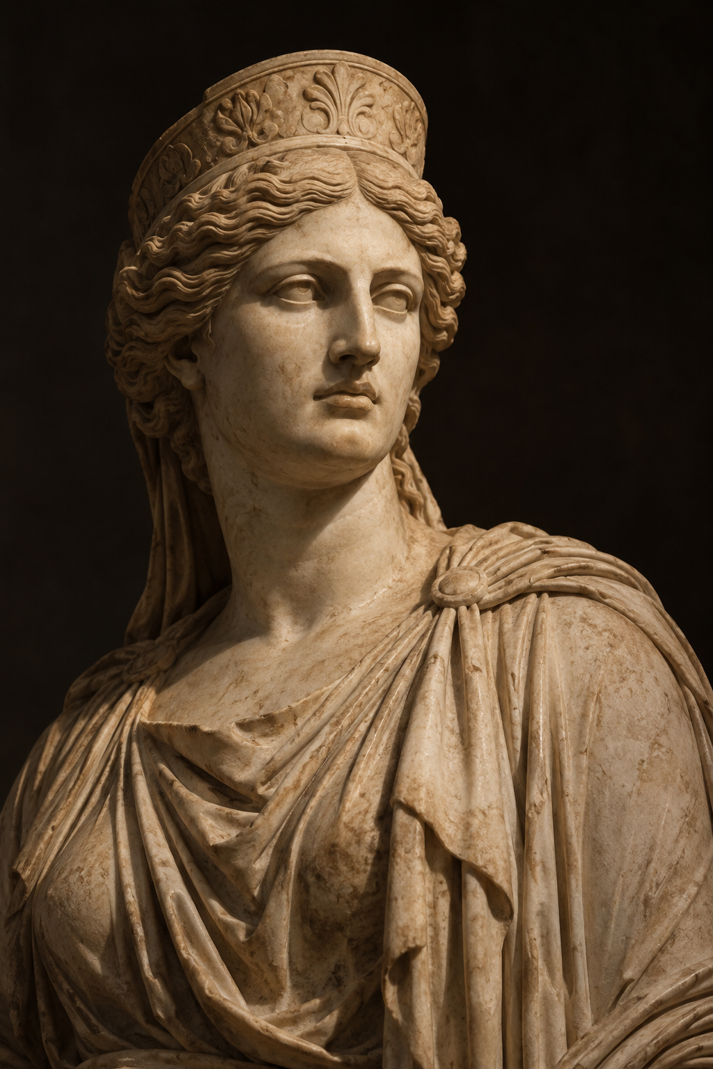 Generated marble sculpture portrait of Hera, inspired by Colossal Juno