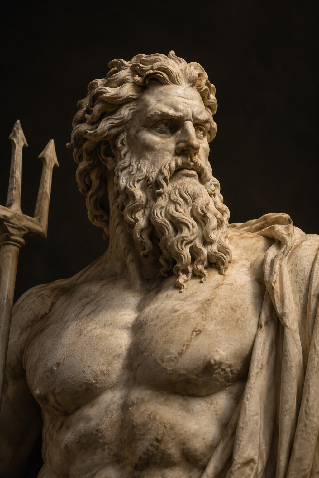Generated marble sculpture portrait of Poseidon, inspired by Neptune