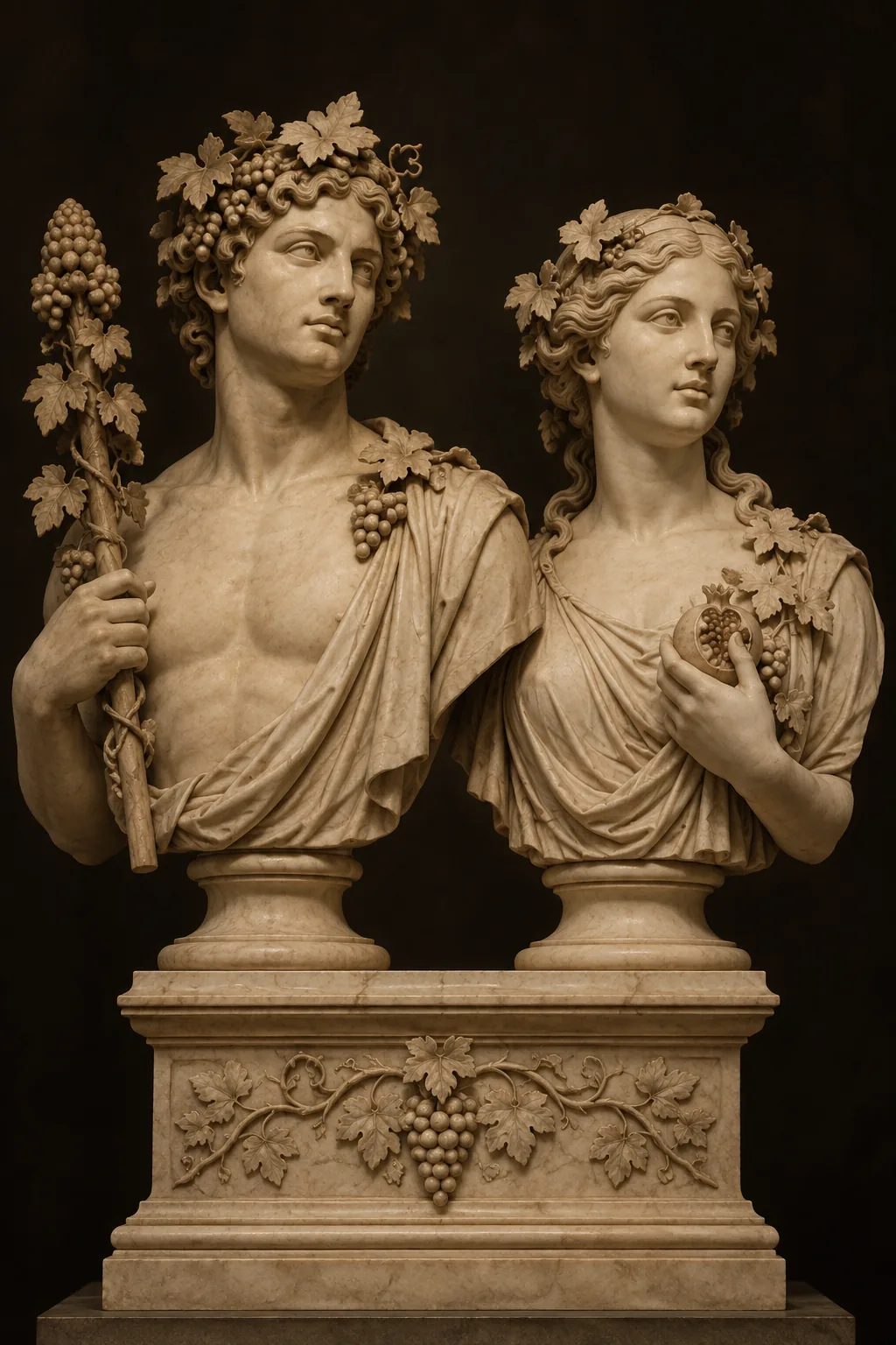 Generated sculpture portrait of Dionysus and Ariadne